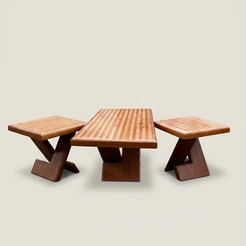 Leleshwa Striped Coffee Table Cross Leg Set — handcrafted African furniture from Kenya