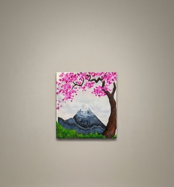 Akina Japanese cherry blossom tree painting — handcrafted African furniture from Kenya