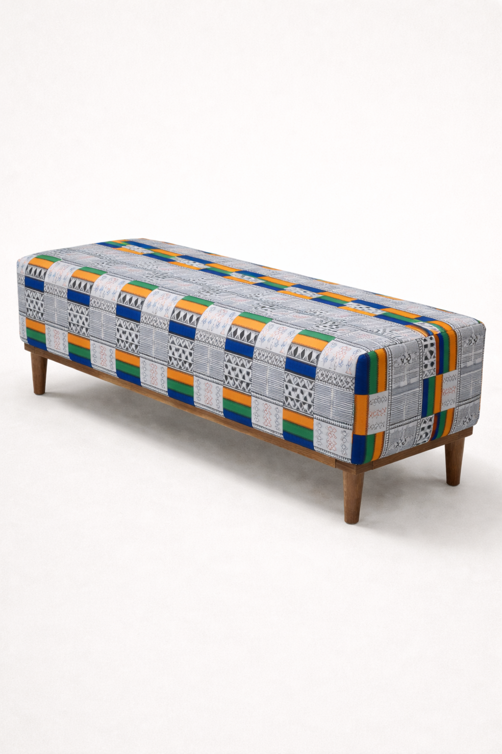 Mbingu Poof Bench, Patchwork Edition — handcrafted African furniture from Kenya