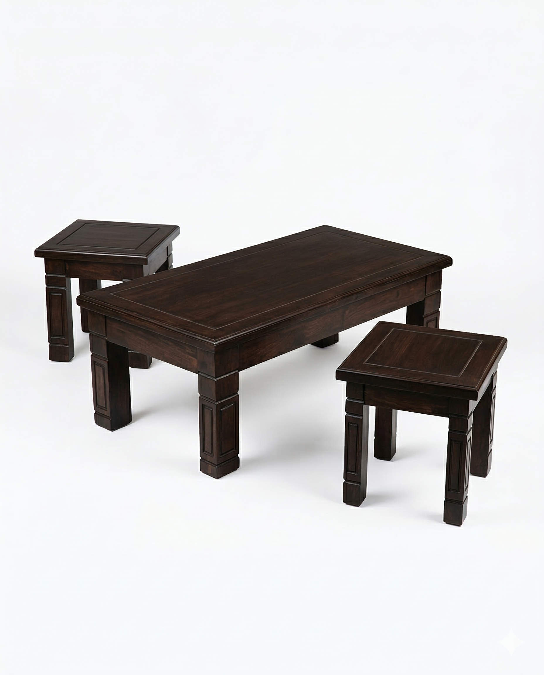 Mbuni Coffee Table + 4 Stools with Inlay — handcrafted African furniture from Kenya